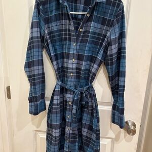 L.L. Bean Blue Plaid Long Sleeve Dress